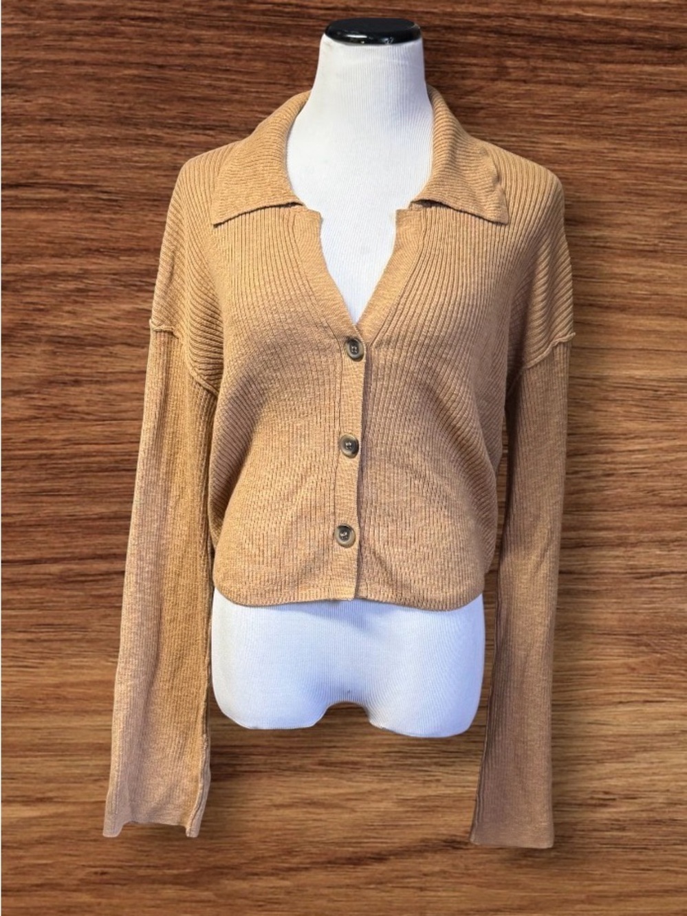EUC Free People Ella Sweater Shirt Cardigan Iced Coffee Size Large